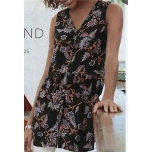 J Jill Top Womens Xlarge Black Floral Button‎ Up Sleeveless Tunic Tiered Casual